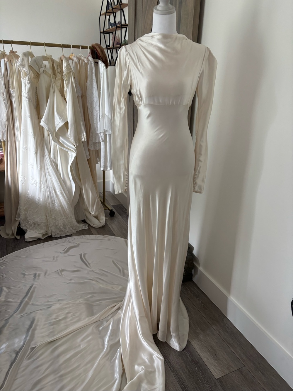 1930s Liquid Satin Bias Cut Wedding Dress
